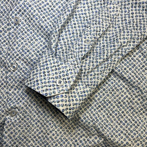 Soul of London Size XXL Geometric Print Button Down Shirt Blue White Long Sleeve - Picture 8 of 9